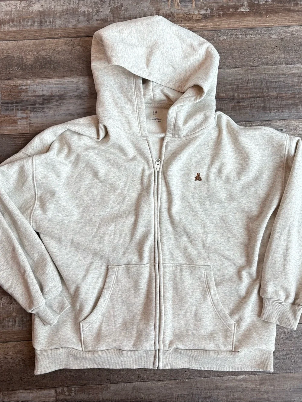 GAP Kids Zip Hoodie with Tiny Brown Bear Embroider